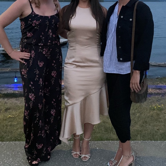 Lavish Alice Asymmetric Backless Bodycon Midi Dress Champagne Satin Size 8 - Picture 2 of 14